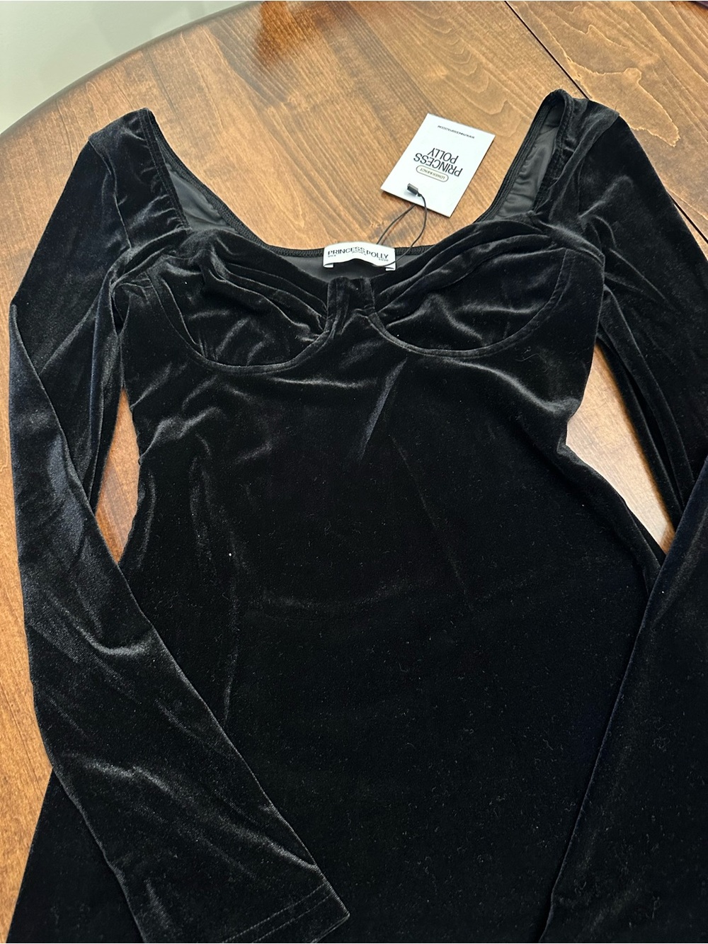 Princess Polly Black Velvet Long Sleeve Mini Dress
